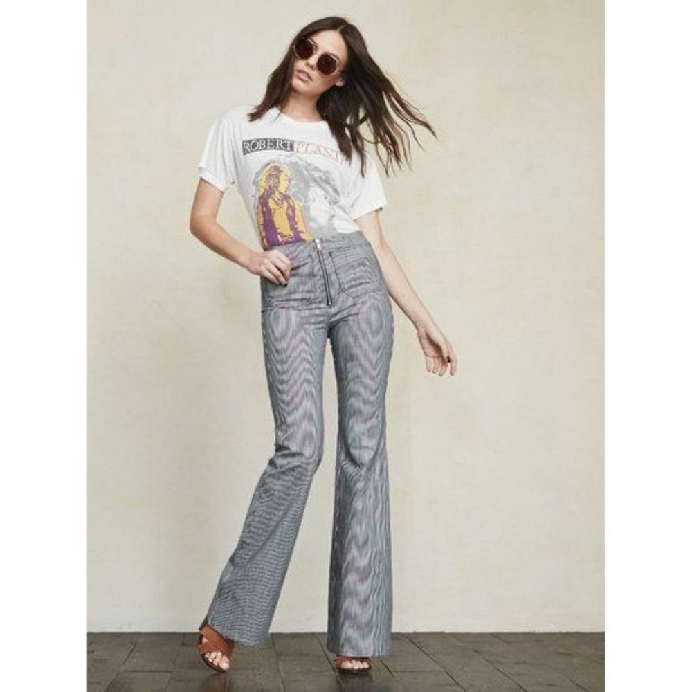 Reformation x Jeanne Damas Betton Striped Bell Bottom 70's Inspired Pants Sz 2